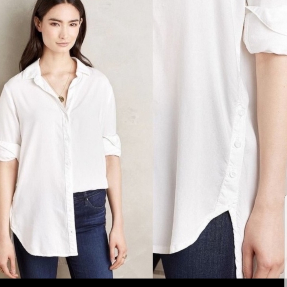Anthropologie Cloth $ Stone White Button Down Top